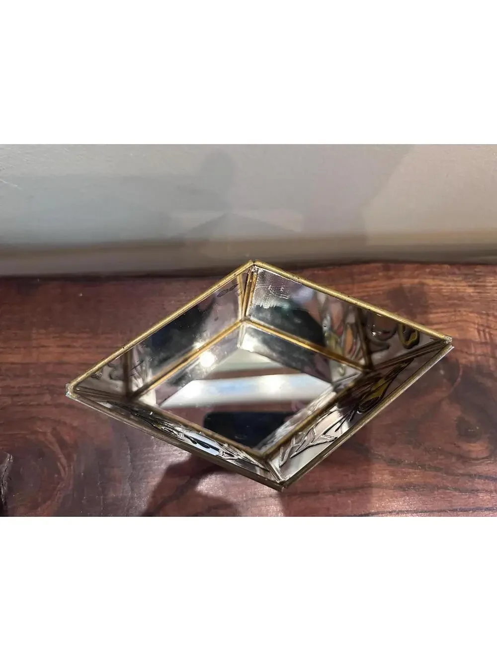 Vintage Faux Stain Glass Butterfly Flower Mirrored Candleholder